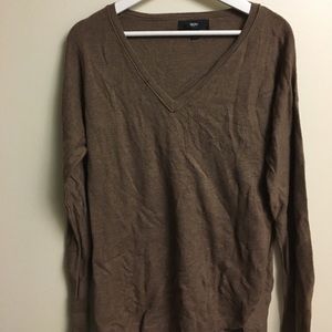 brown v-neck waffle knit sweater Mossimo